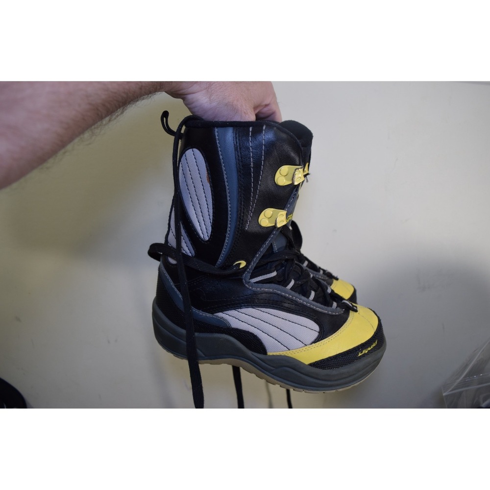 Liquid Snowboard Boots Lace Up BOYS GIRLS 4 Black Yellow Gray